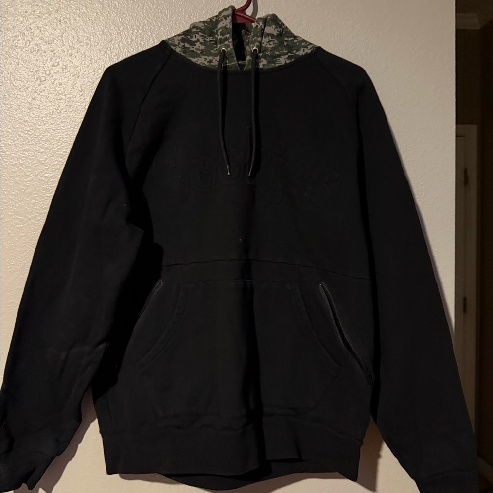 Cookies Harvest Camo Fleece Pullover Hoodie. Black hoodie with digi camo hood.